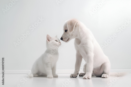 Puppy and Kitty in neutral background - AI Technology