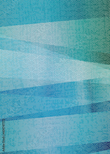 青海波文様　ブルーの背景イラスト