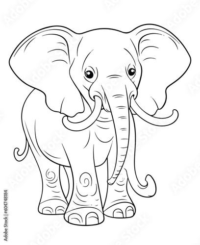 Black and White Cartoon Illustration of Elephant Animal Coloring page for kids and adults. Print design, t-shirt design, tattoo design, mural art, line art.