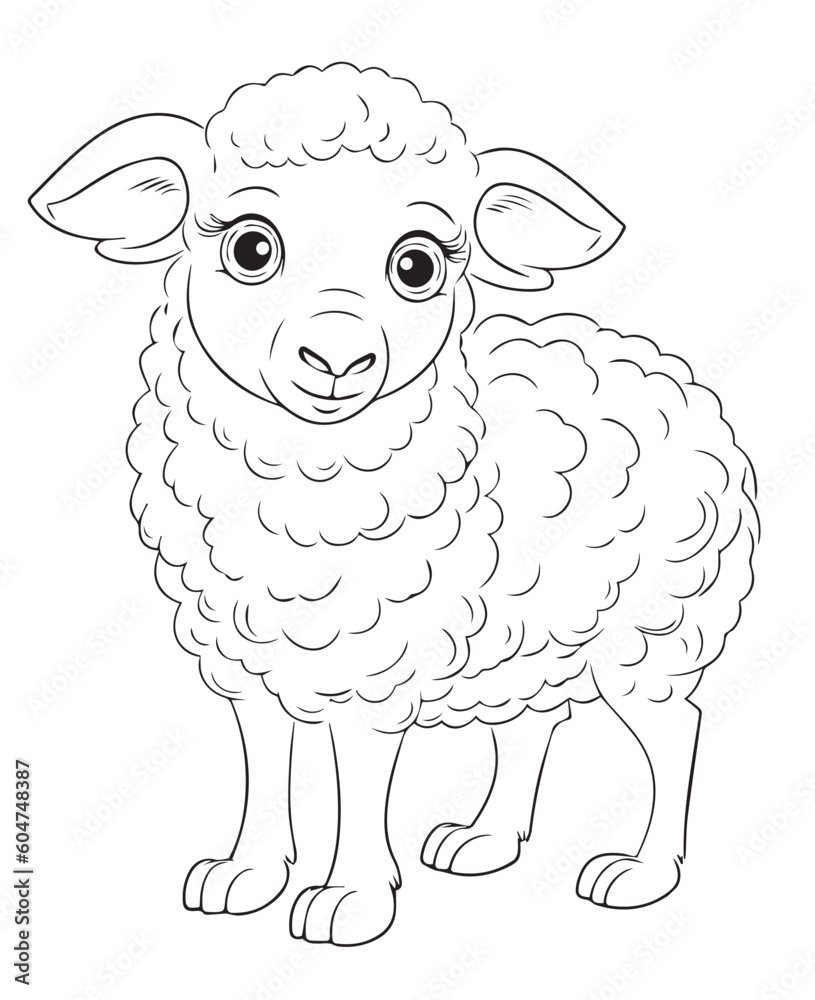 Coloring page of cute baby sheep, Hand drawn vector coloring page of cartoonish Sheep. Coloring page for kids and adults. Print design, t-shirt design, tattoo design, mural art, line art. Coloring page of cute baby sheep, Hand drawn vector coloring page of cartoonish Sheep. Coloring page for kids and adults. Print design, t-shirt design, tattoo design, mural art, line art.