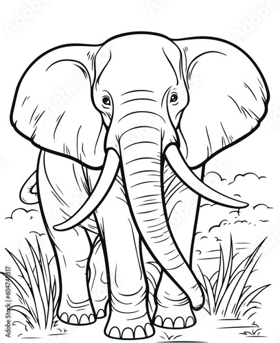 Black and White Cartoon Illustration of Elephant Animal Coloring page for kids and adults. Print design, t-shirt design, tattoo design, mural art, line art.