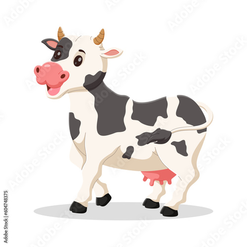 Cartoon happy cow isolated on white. Vector illustration