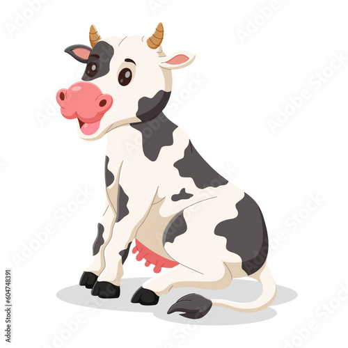 Cartoon cute baby cow sitting. Vector illustration