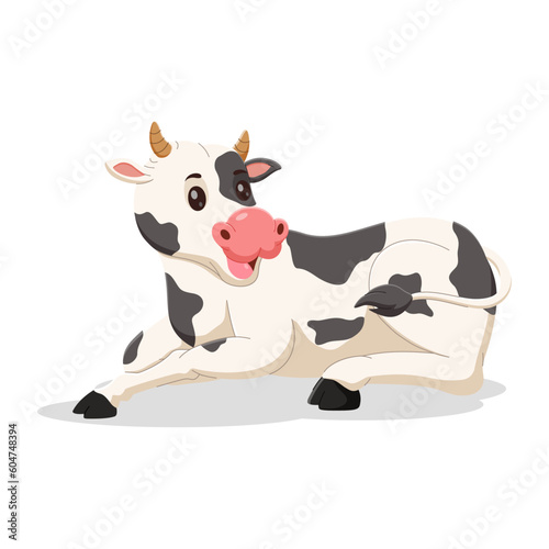 Cartoon cute cow lying down. Vector illustration