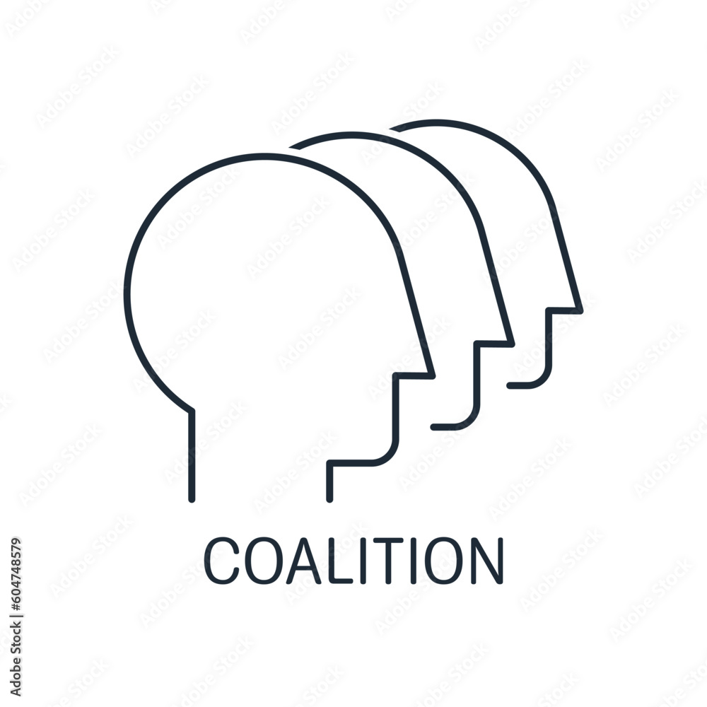 A close-knit group of people looking in one direction. Coalition. Association, union of states, parties, businesses to achieve a common goal.Vector linear icon isolated on white background. A close-knit group of people looking in one direction. Coalition. Association, union of states, parties, businesses to achieve a common goal.Vector linear icon isolated on white background.