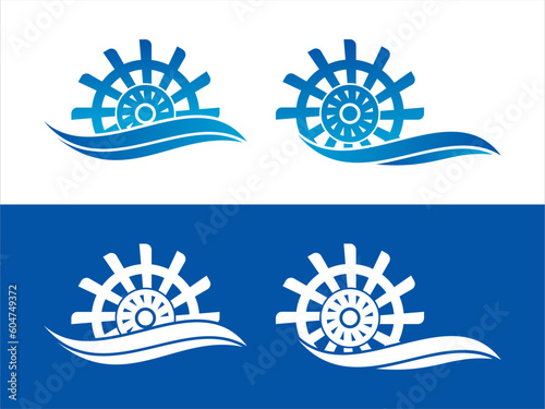 Vintage millwheel logo, mill and water illustration vector template 