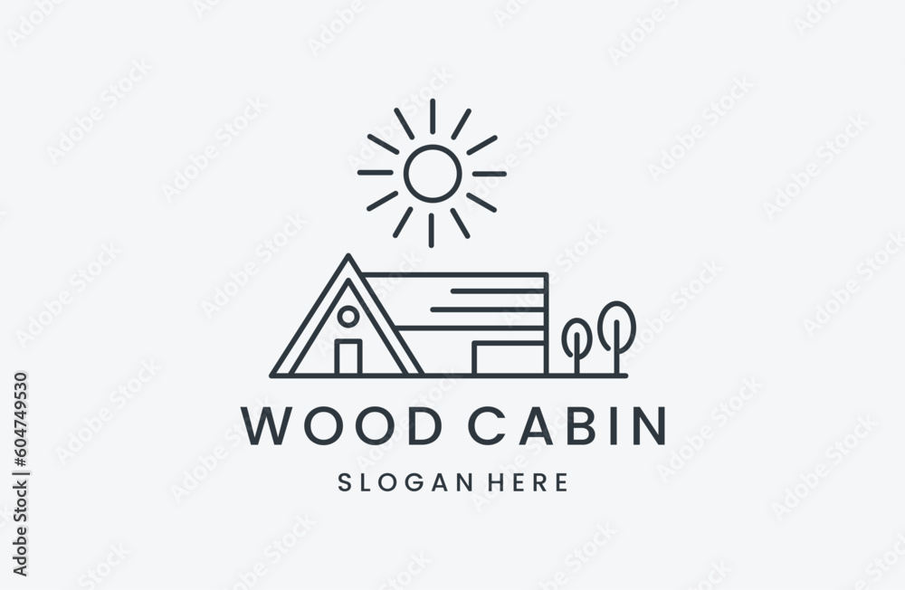 wooden house logo design with creative line art style Premium vektor wooden house logo design with creative line art style Premium vektor