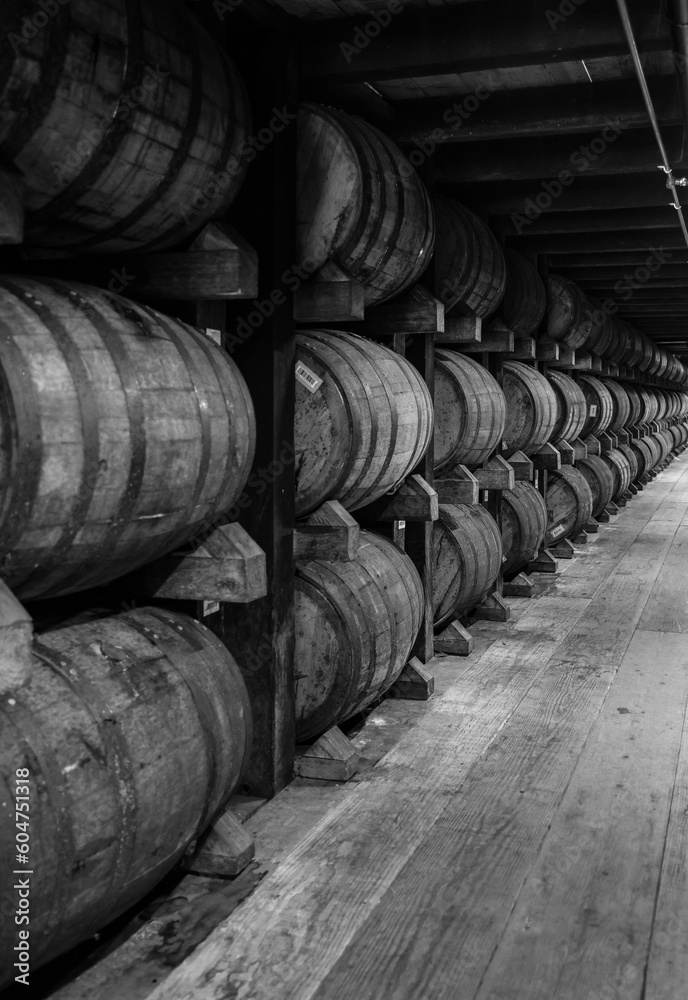 Bourbon Barrels in a Barrel House