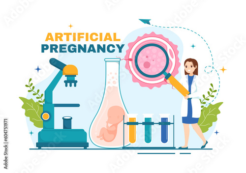 Artificial Pregnancy Vector Illustration with Couple After Successful Embryo Engraftment and Reproductology Health in Cartoon Hand Drawn Templates photo