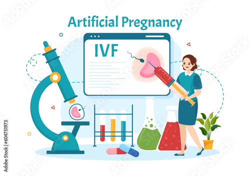 Artificial Pregnancy Vector Illustration with Couple After Successful Embryo Engraftment and Reproductology Health in Cartoon Hand Drawn Templates