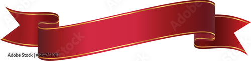 Shiny red wavy ribbon banner with gold stripe line , luxury badge label for text, clip art, png isolated on transparent background.