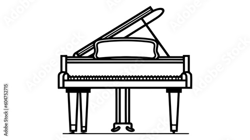 Piano vector icon, logo. Black piano isolated on white background