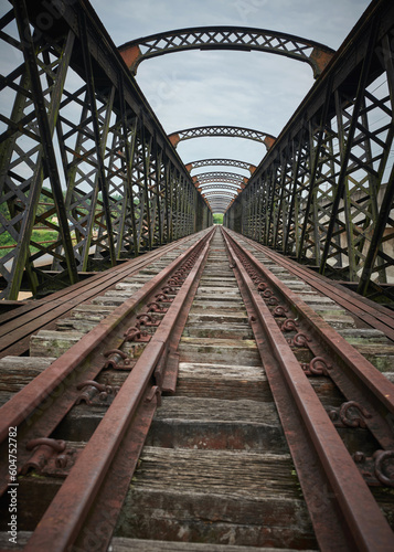 Old railway bridge, vintage metal railway bridge
