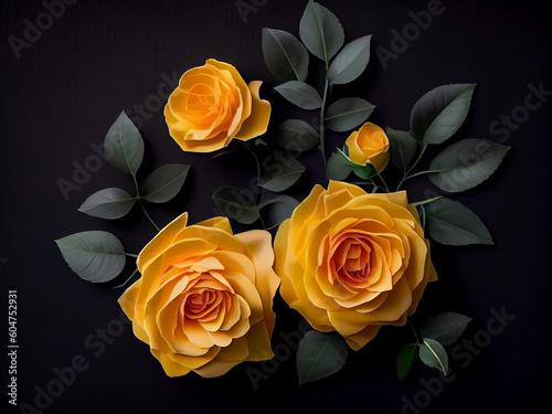 Beautiful rose flowers on a uniform background. Generative AI