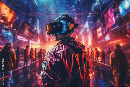 person wearing VR goggles in a virtual world