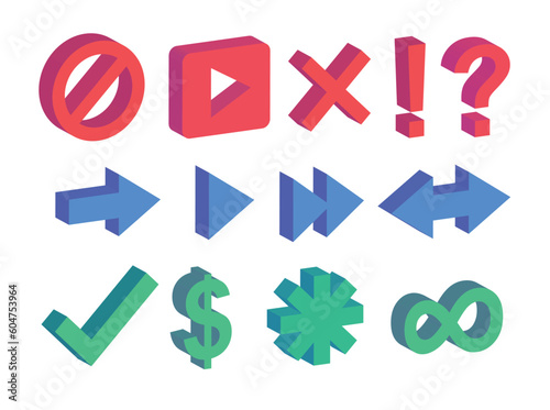 Set of 3D Basic Sign.