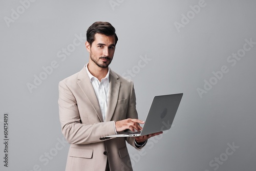 suit man freelancer job copyspace typing computer smiling internet background business laptop