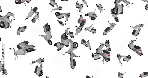 Italian Mopeds falling slow motion 3d animation photo