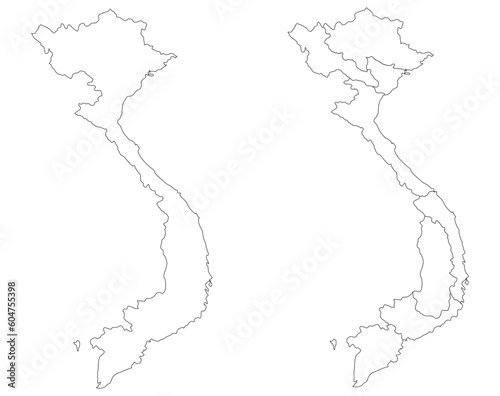 Map of Vietnam, Black-White outline 