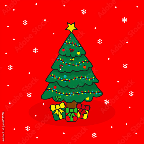 Cartoon Noel Tree Vector Editable Colorful Drawing Illustration