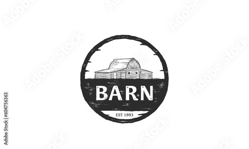 Vintage farm logo design - barn wood building house farm cow cattle