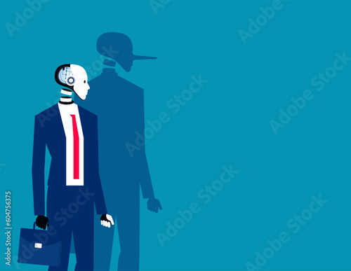 Robot of shadow of long nose. Artificial intellingence lying concept