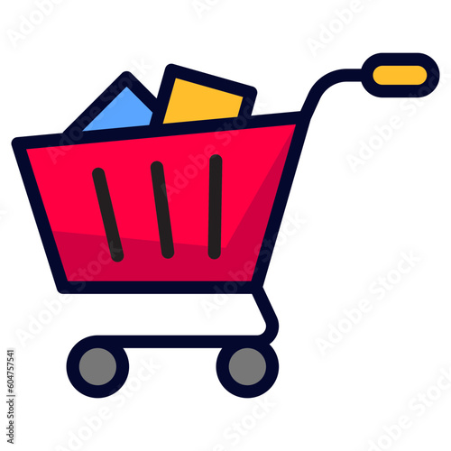Shopping cart icon with colorful design isolated on white background. Simple shopping cart vector illustration