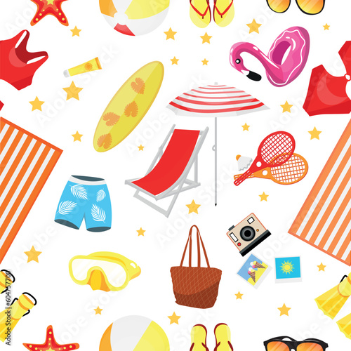 Set of beach accessories on...