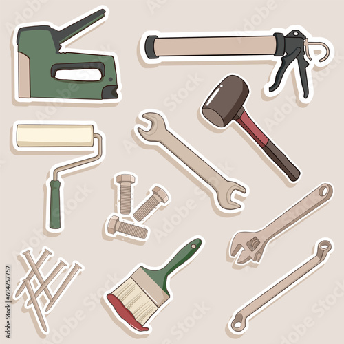 Set of Handyman Tools Cute Sticker Illustration