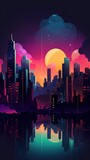 212. urban skylines at night graphic poster design wallpaper. Generative AI