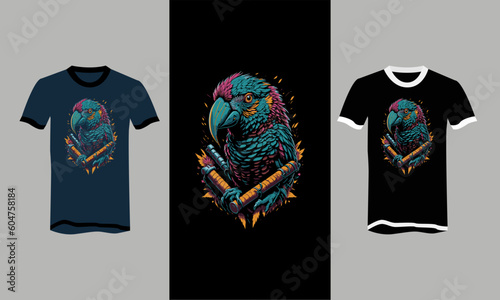 face parrot watercolor vector t-shirt design