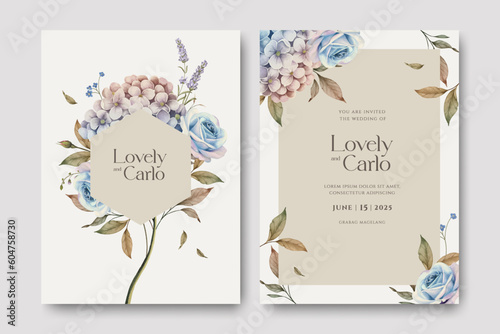 beautiful wedding invitation card template with flowers