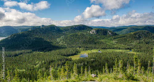 Wonderful panorama of the wilderness in the boreal forest, above the mountains, Charlevoix, QC, Canada