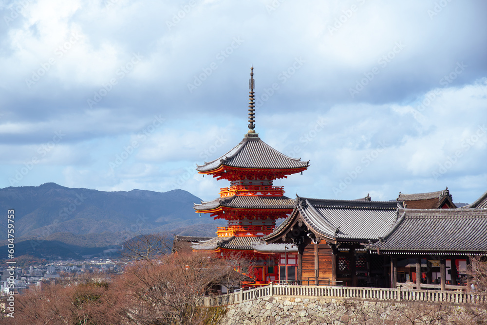 The most beautiful viewpoint of Kiyomizu-dera Temple is a popular tourist destination in Kyoto, Japan. The most beautiful viewpoint of Kiyomizu-dera Temple is a popular tourist destination in Kyoto, Japan.