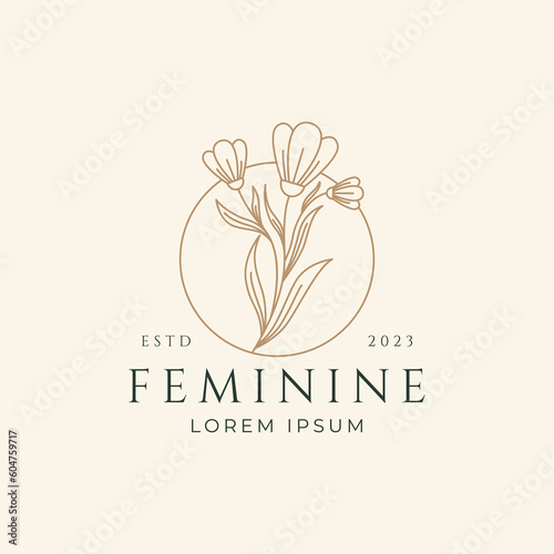 floral logo in feminine style for beauty jewelry salon and spa florist minimalist vector design