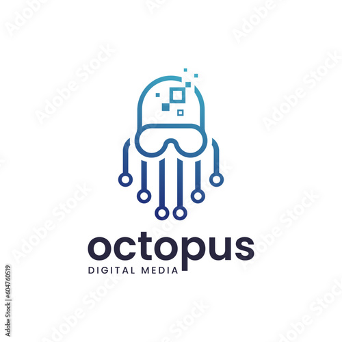 Modern octopus and circuit panel combination logo. It is suitable for use for technology logos.