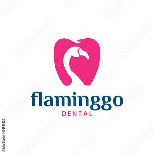 Modern logo combination of flamingo bird and tooth. It is suitable for use as a dental care logo.