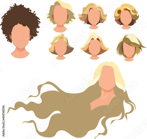 Woman face constructor, avatar of female character creation hairstyle. Isolated facial elements for construction cartoon vector set