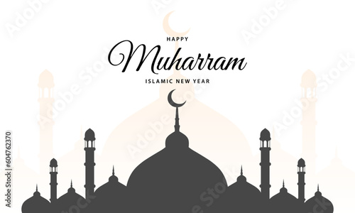 Happy Muharram islamic new year background. Muslim Hijri new year greeting design template. Vector illustration.