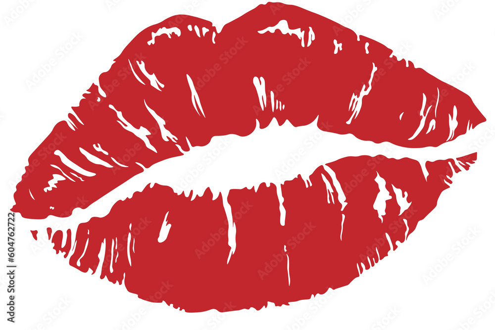 red lips kiss isolated on white transparent background, Vector illustration  - obrazy, fototapety, plakaty 
