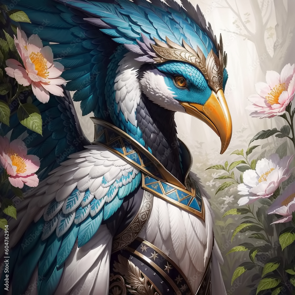 Fototapeta premium Close up portrait fantasy bird. Generative AI