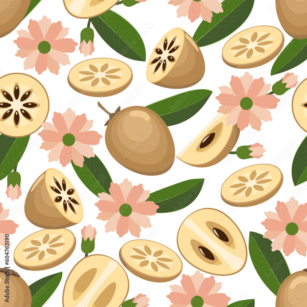 Sapodilla fruit seamless pattern Sapodilla fruit seamless pattern