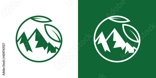 logo design mountain and leaf icon landscape vector illustration