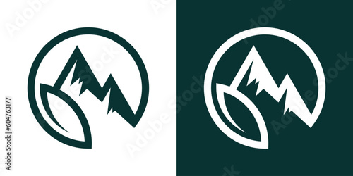 logo design mountain and leaf icon circle vector illustration