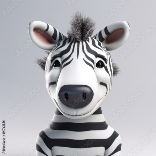3D cartoon Zebra portrait wearing clothes  standing in front  generative ai