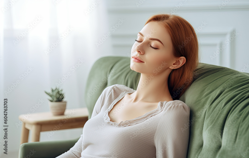 portrait of a woman sitting on a sofa portrait of a woman sitting on a sofa