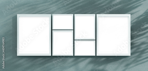 group of picture frames on the wall Picture frames on colored walls blank poster Empty picture frame mockup for pictures or photos Realistic blank template 3D illustration