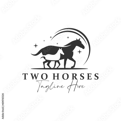two running horses vector illustration logo