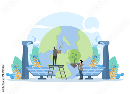 Green Clean Energy Concept, Showcasing a green lifestyle by using the power of green energy, renewable energy replacing fossil energy.design for landing page, UI, apps and more, Vector Illustration.