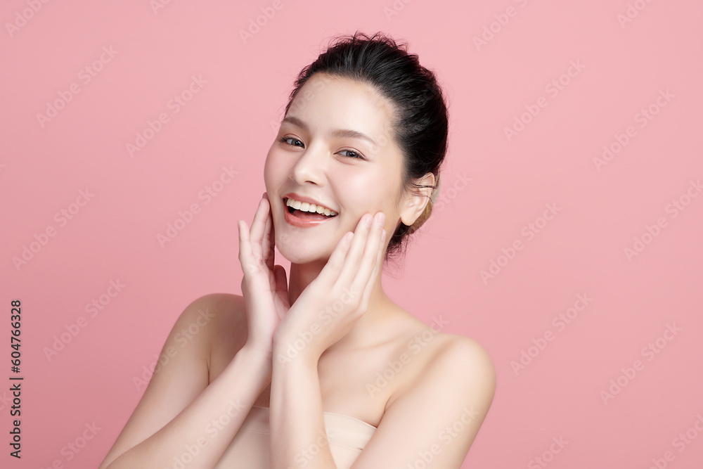 Beautiful young asian woman with clean fresh skin on pink background, Face care, Facial treatment, Cosmetology, beauty and spa, Asian women portrait. Beautiful young asian woman with clean fresh skin on pink background, Face care, Facial treatment, Cosmetology, beauty and spa, Asian women portrait.